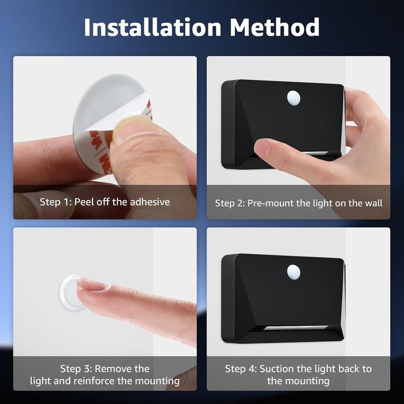 UUFFOO Rechargeable Motion Sensor Wall Light, Magnetic Linkage Multi-Sensor Stair Lights with 3 Brightness Levels, Wireless Battery Operated Indoor Wall Lamp for Closet Bedroom Hallway(Black) - Image 5